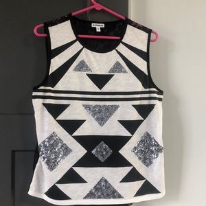 Black and white sequins and lace top